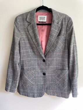 Scotch & Soda Gray Glen Plaid Blazer with Pink Lining